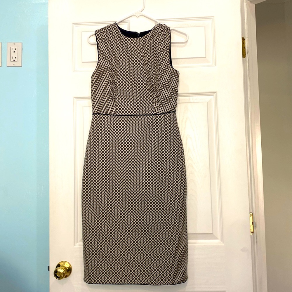 Blue and white pattern woman’s work dress